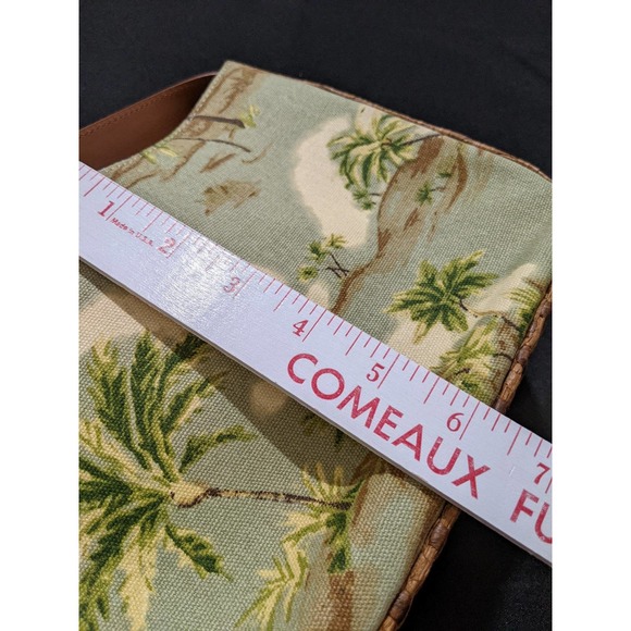 New Vintage Fossil Beach Print Shoulder Purse Bag Canvas Woven Rattan Detail - Picture 8 of 8